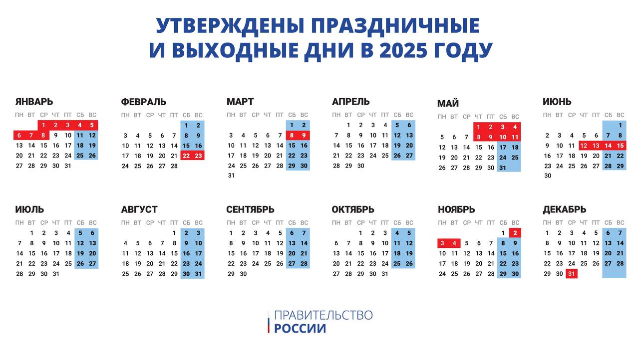 В России утвердили праздничные и выходные дни на 2025 год – За!Информ